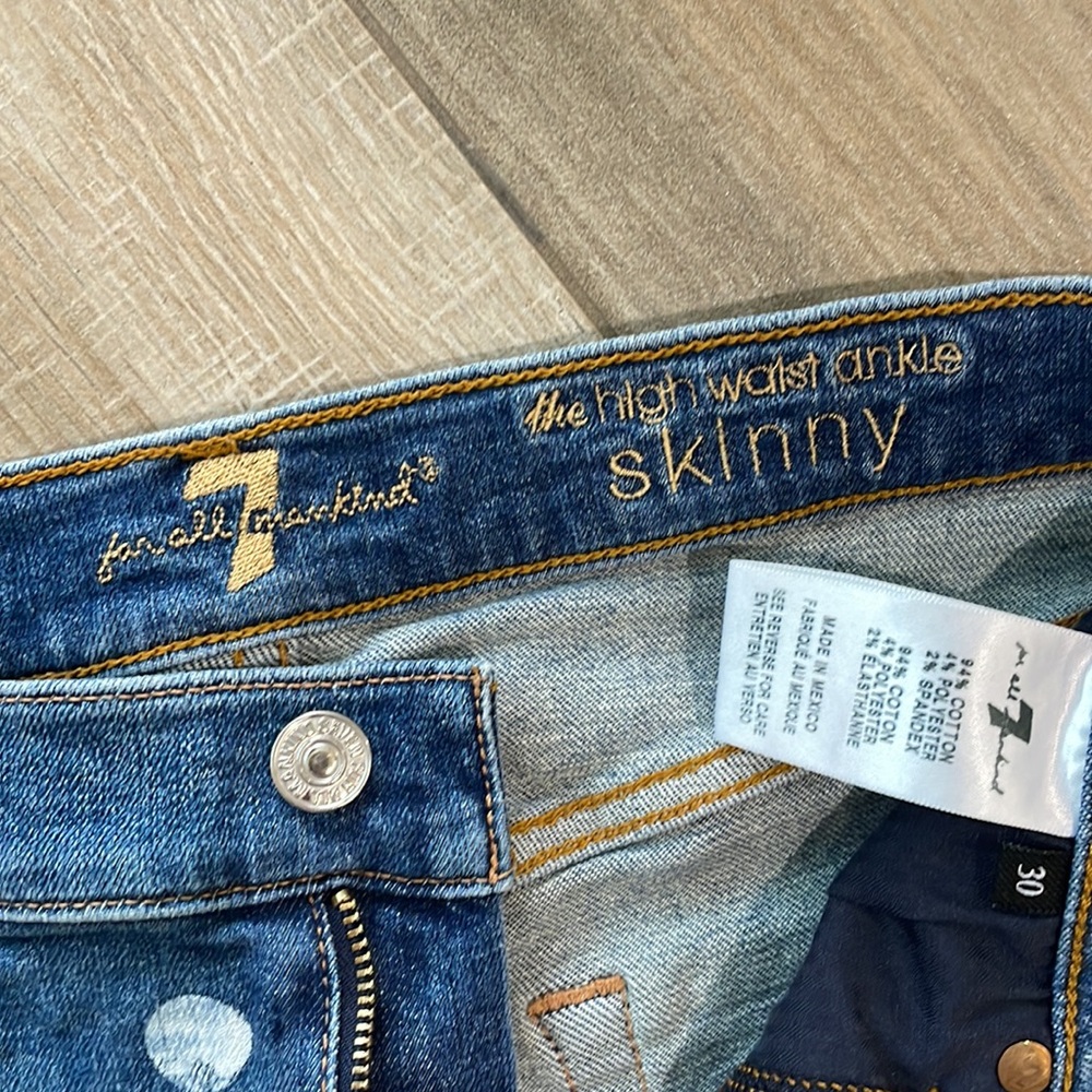 7 for all mankind polka dot high waist ankle skinny jeans - Picture 2 of 6